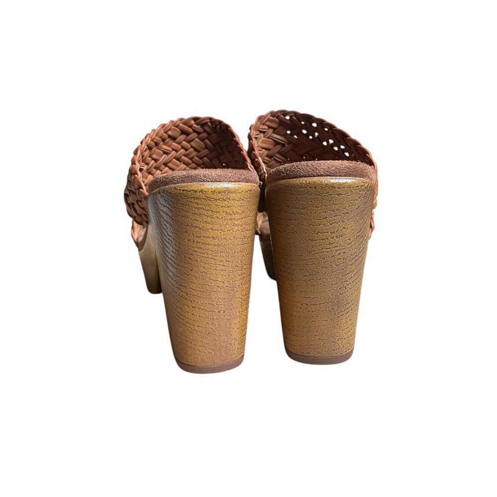 House of Harlow 1960 NWT Cognac Brown Braided Leather Platform Sandals Size 9.5 - Picture 3 of 8